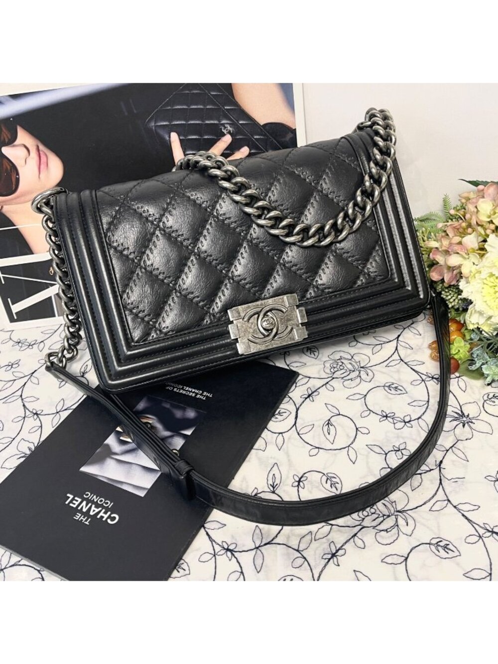 Chanel Boy Quilted Shoulder Bag Black